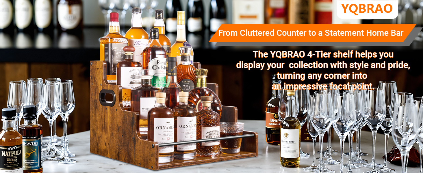 Racks filled with spirits sit on the countertop