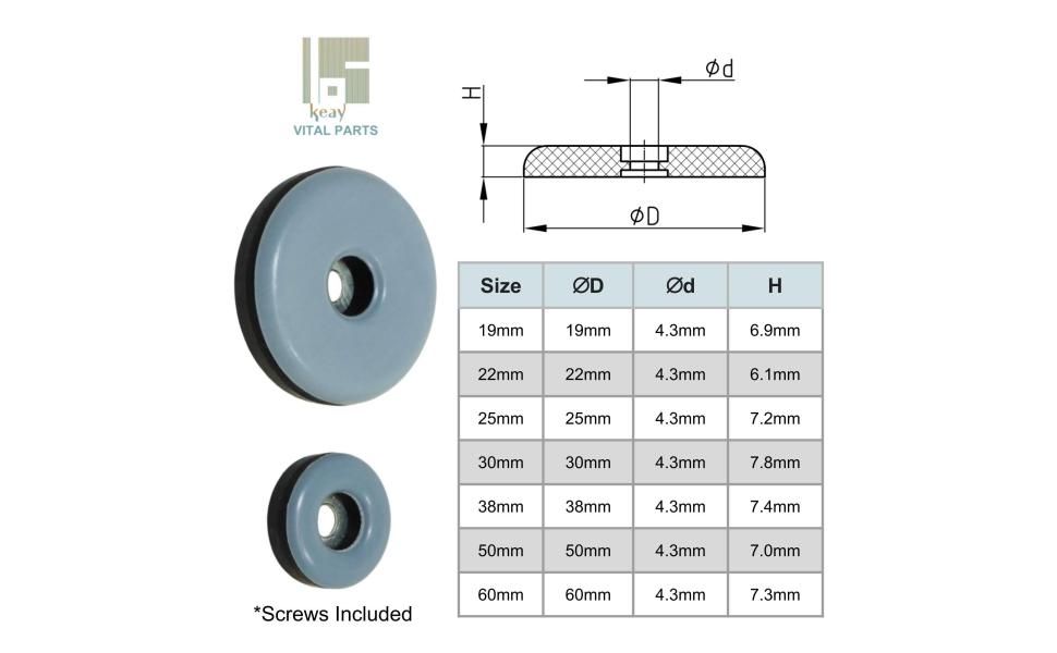 Teflon furniture glides size chart