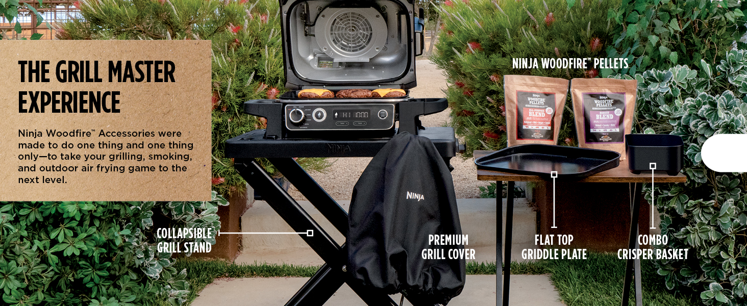 Ninja OG701 Woodfire Outdoor Grill & Smoker, 7in1 Master Grill, BBQ
