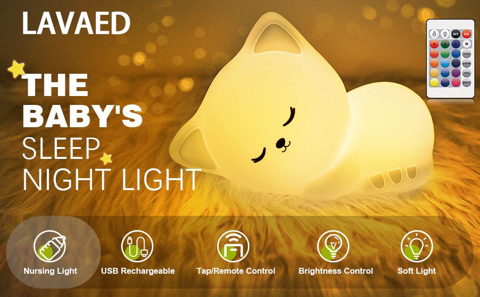 LAVAED Cat Night Lights for Kids,RGB+W 16 Colour Changing Night Light