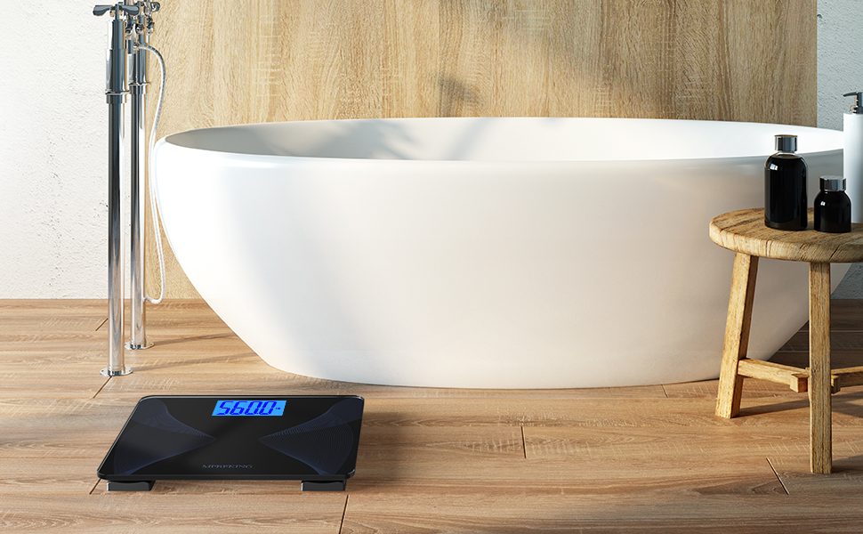 Amazon.com: Scale for Body Weight 560lbs MPBEKING High Capacity Bathroom Scales Extra Large Platform Accurate Weighing Scale LCD Backlit Display with Tape Measure & 4 AAA Batteries (Black) : Health & Household