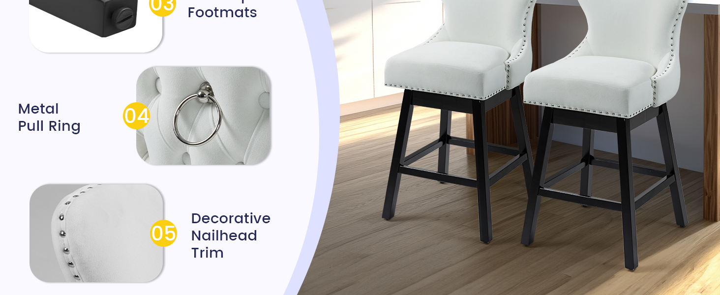 ECOTOUGE Swivel Bar Stools Set of 2, 29" Island Chairs with