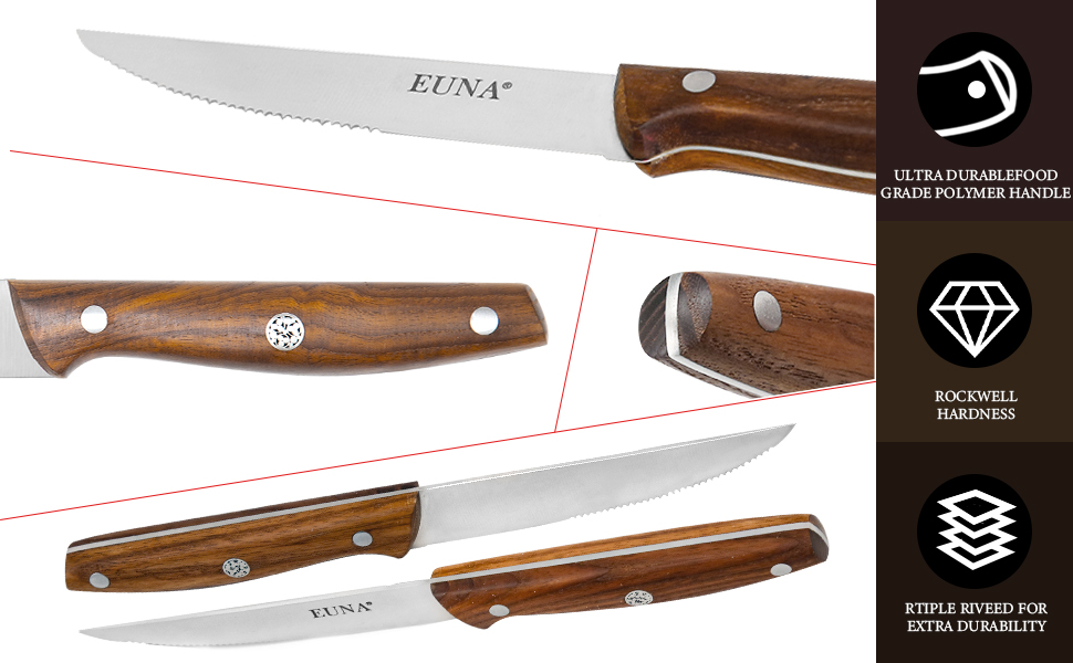 EUNA SteakmesserSet mit 4 Stück Rasiermesserscharf, Steakmesser mit