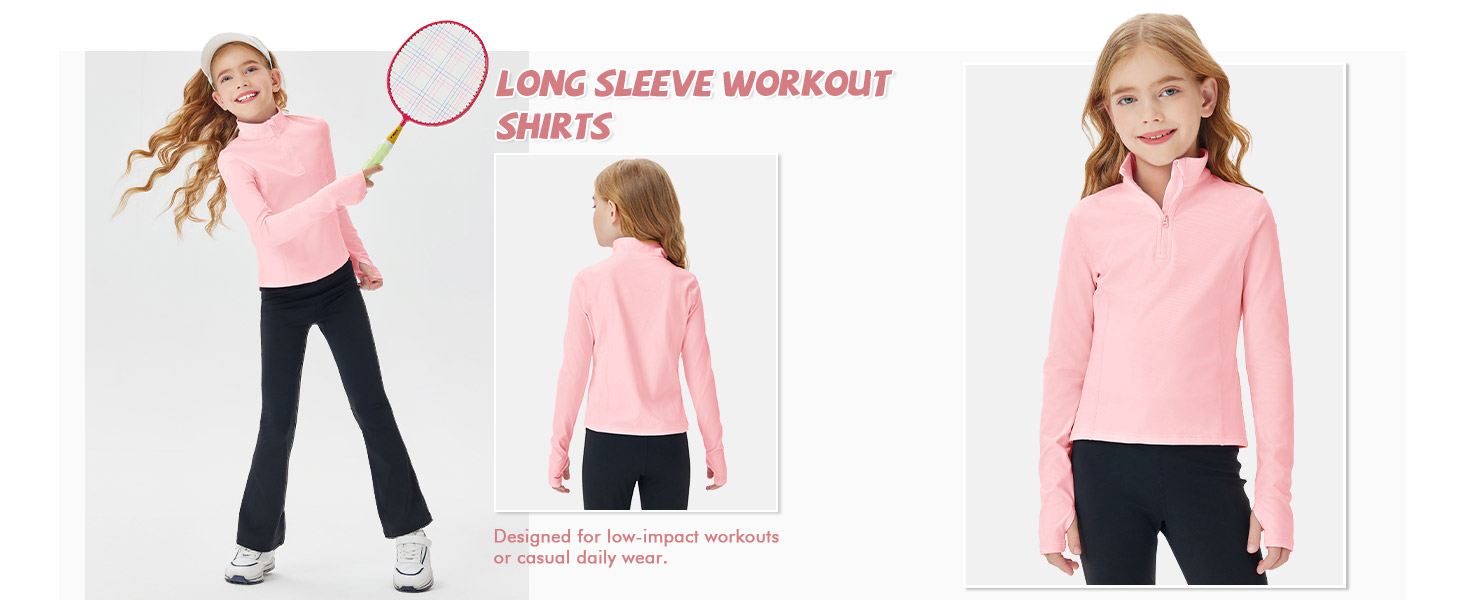 Girls Half Zip Pullover Sweatshirt Kids Long Sleeve Workout Shirts Mock Neck Athletic Cropped Tops