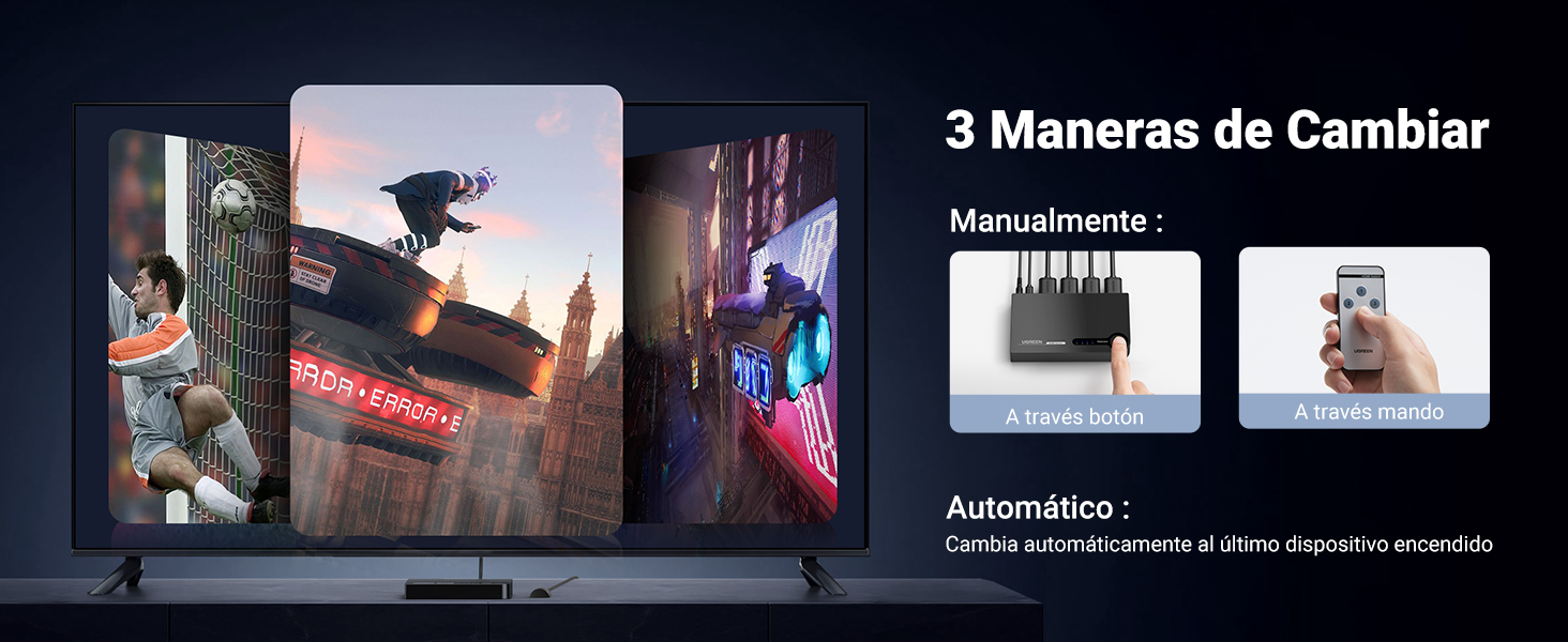 un televisor de tres pantallas con una pantalla grande que muestra a un hombre conduciendo un automóvil.