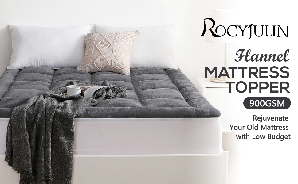 ROCYJULIN Flannel Mattress Topper Queen, 900GSM Quilted Mattress Pad