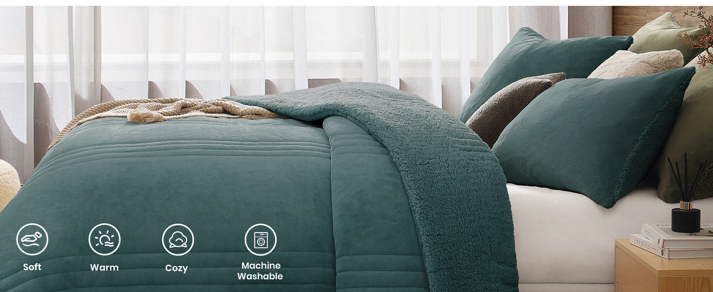 Queen size comforter set 3 piece teal