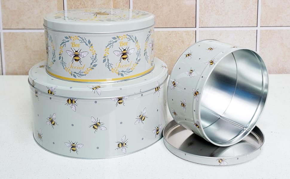 Set of 3 Round Nesting Cake Storage Tins Bakery Boxes Biscuit Food
