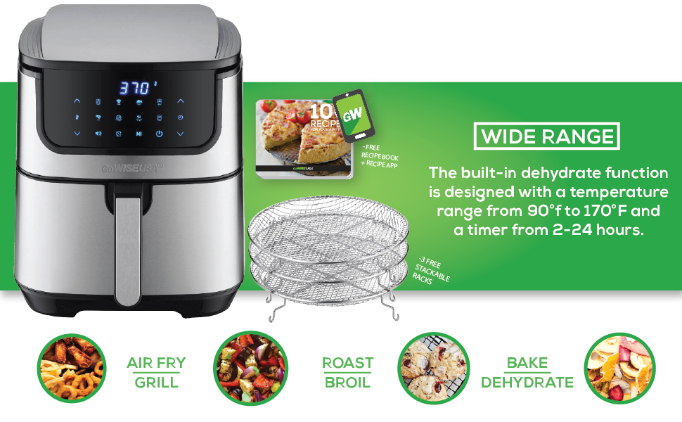 GoWISE USA 7Quart Air Fryer & Dehydrator Max Steel XL