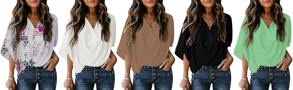 AOISAGULA Women’s Drape V Neck Blouses