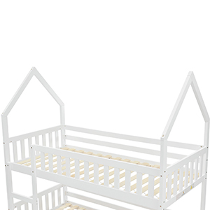 HOOSENG Bunk Bed Twin Single Sleeper Bed, 3FT Solid Wood Bed Frame Single Bed Gaming Bed With Ladder And Guard Rail, Castle-shaped Bed Children's Bedroom Furniture For Kids Children (White) 14 3