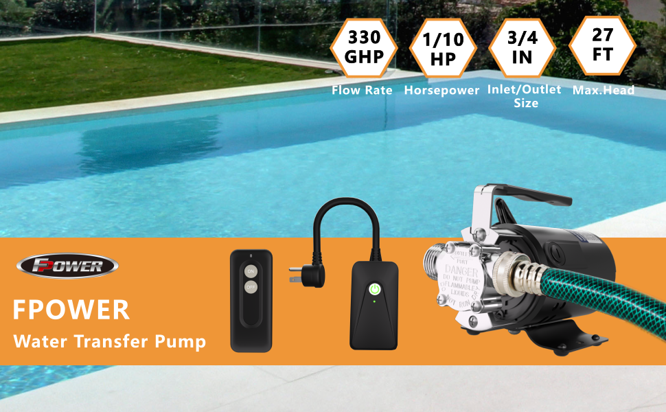 FPOWER 115V 330 GPH Water Transfer Pump portable Pump with Adapter and