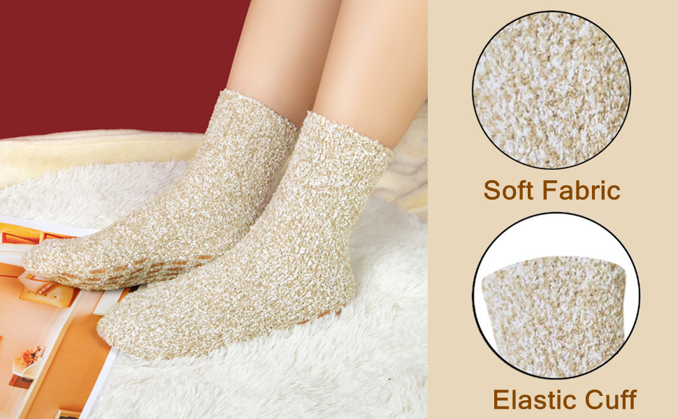 Womens Fuzzy Socks Non Slip Tender Heat Fluffy Socks with Grips Cozy Plush Hospital Slipper Socks 12 2