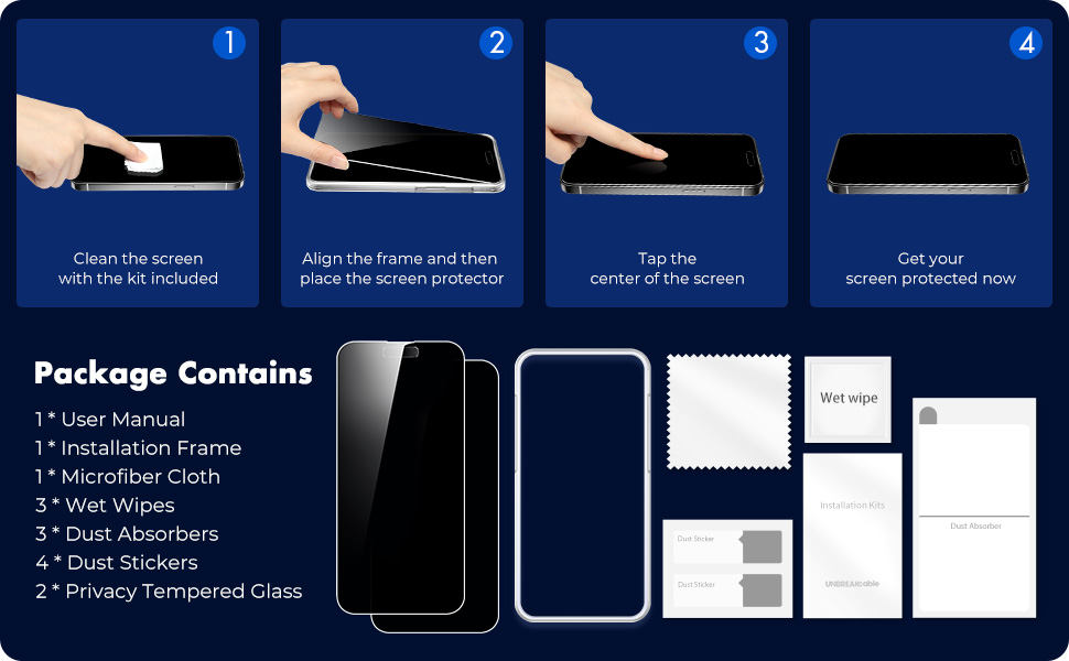 UNBREAKcable Privacy Screen Protector for iPhone 14 Pro, Shatterproof