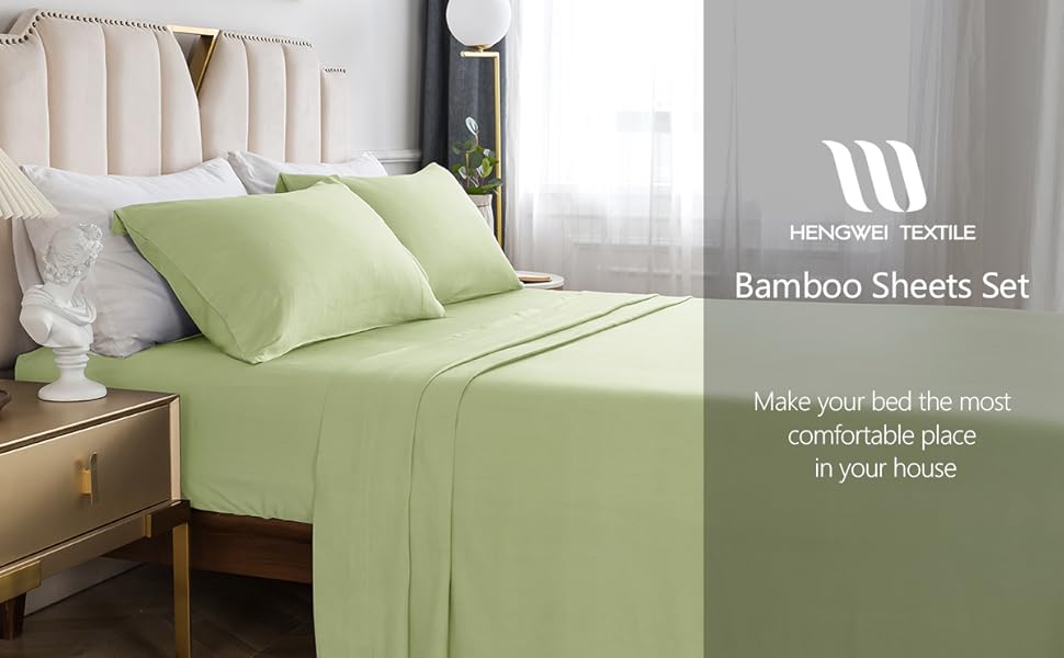 HENGWEI Queen Size Bamboo Sheets, Queen Sheets Set 100 Bamboo, Sheets
