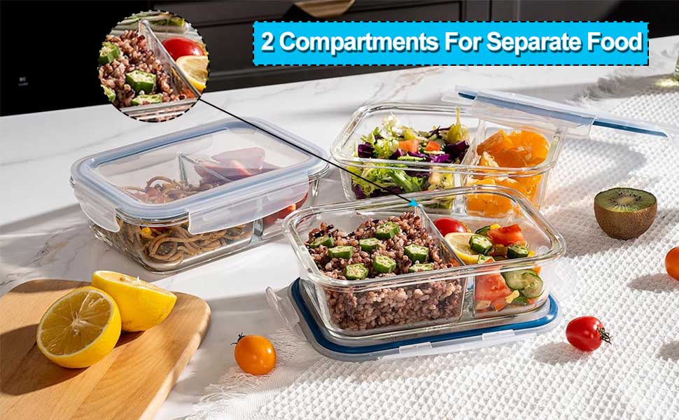 HOCHSTE Airtight Glass Food Containers with Lids - 3-Pack, 100% Leak Proof Storage Containers 