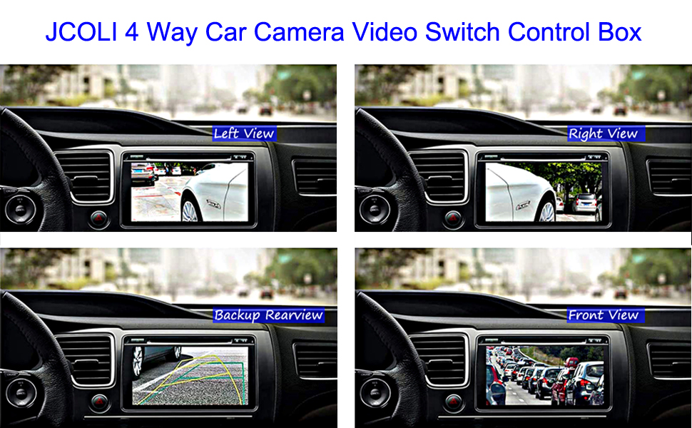JCOLI 4 Way Car Video Switch Parking Camera 4 View Image Split Screen Control Box