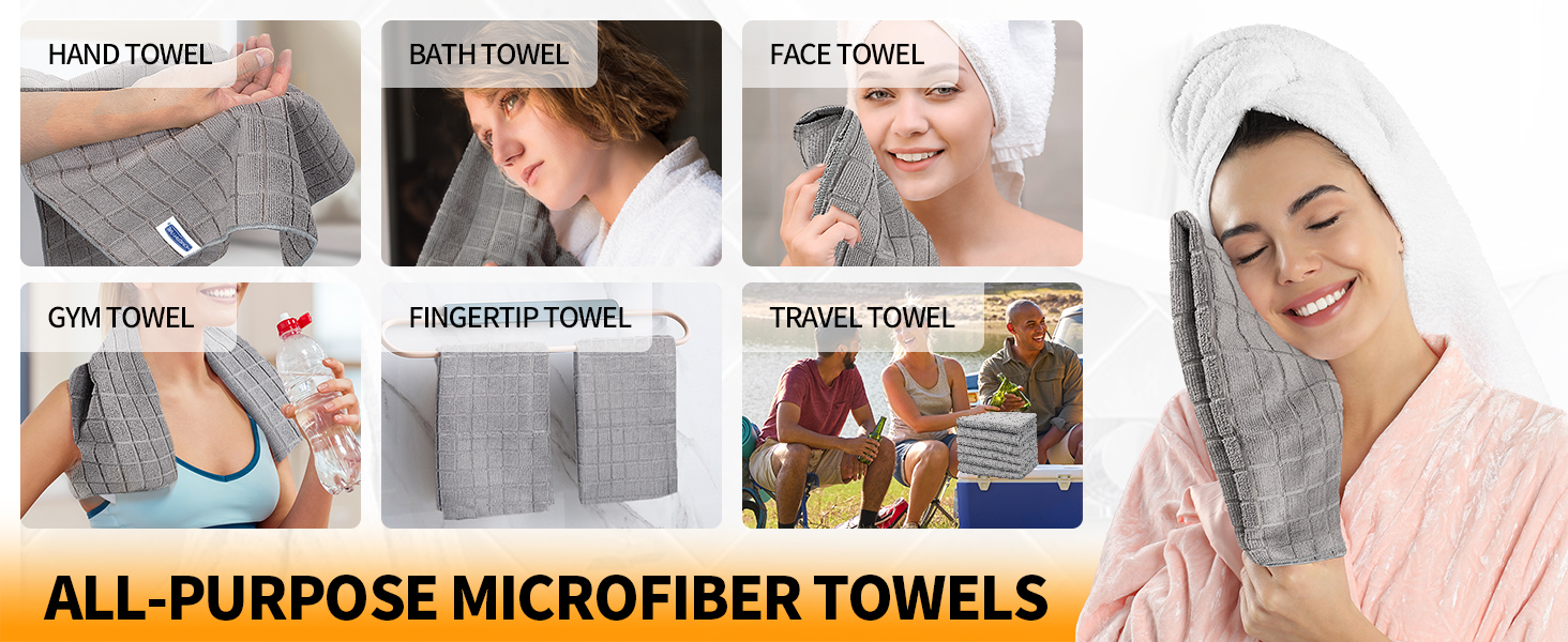 HOMERHYME Microfiber Hand Bath Towels, 6 Pack 25''*15