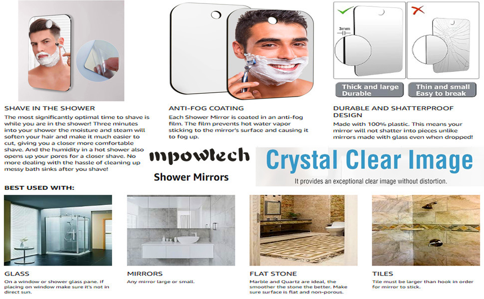 Unbreakable Shaving Mirror | Sleek Frameless Mirrors | Glassless Safety Kids Mirrors