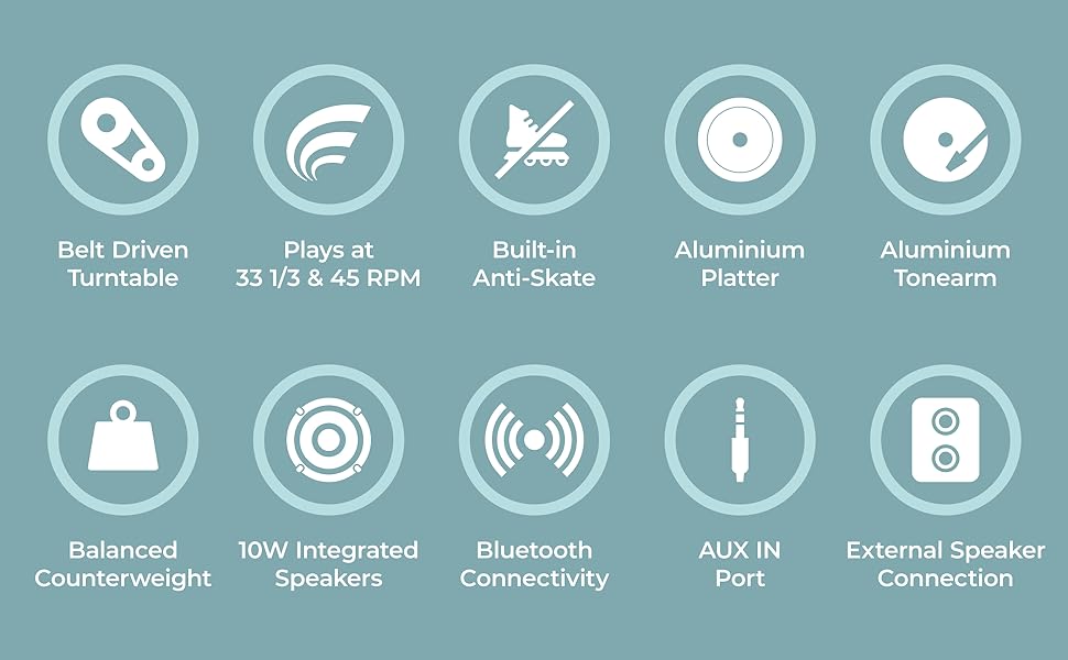 ibox Stylus, Record Player, Vinyl Record Player with Bluetooth, Turntable with