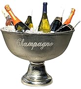 Luxury Champagne Bucket with Old World Panache, Elegant Script Text Details, Hand Cast of Silver ...