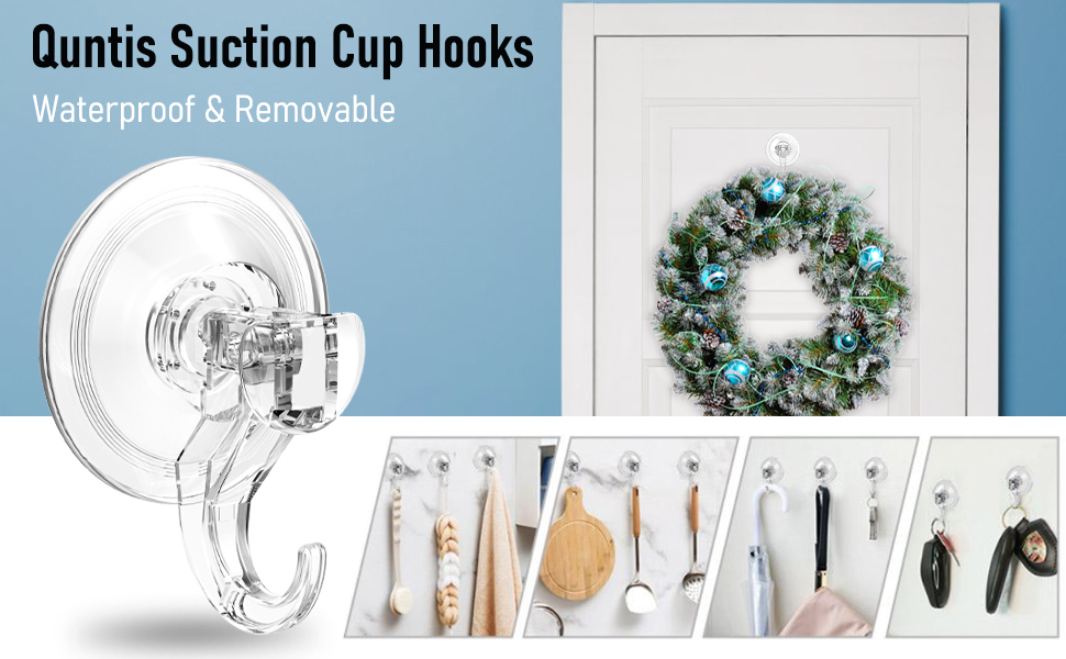 Quntis Shower Suction Hooks 6 Pack Suction Hooks Removable and