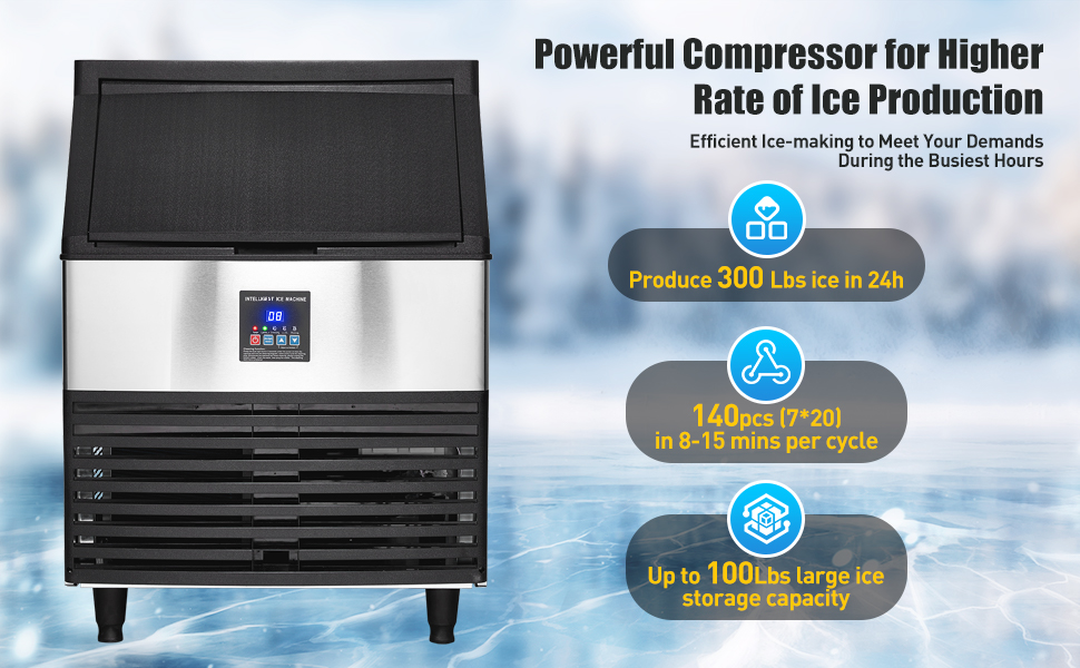 GarveeTech Commercial Ice Maker Machine 300lbs/24H, 100lbs