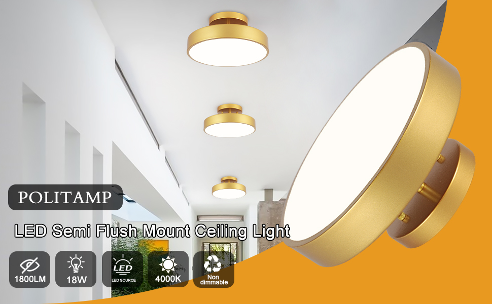 ライト・照明器具 YES POLITAMP Semi Flush Mount Ceiling Light, 12 inch Close to
