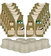 20 Pcs Kids Explorer Costume Set, Safari Hats and Vest for Boys Girls Jungle Party Halloween Cost...