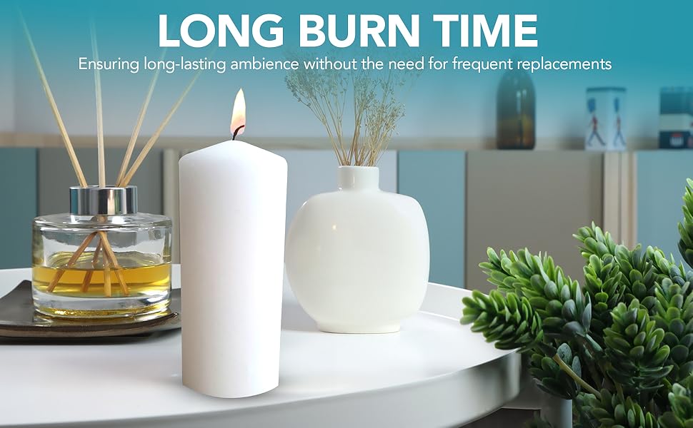 12pk Large White Pillar Candle 20cm Long Burning Candles Up to 68