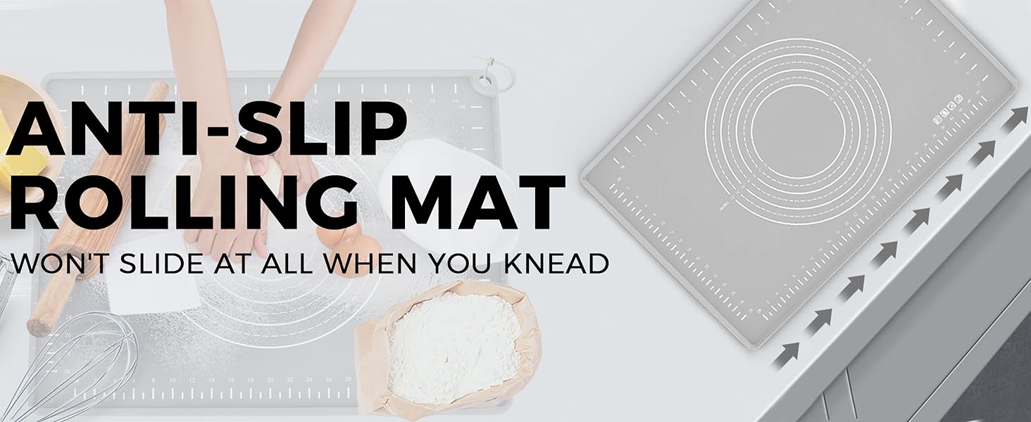 Silicone Baking Mat 32" x 24", Extra Thick Dough Rolling