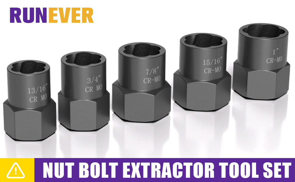 5PCS Bolt Extractor Kit Heavy Duty, 1/2" Drive Impact Lug Nut Remover