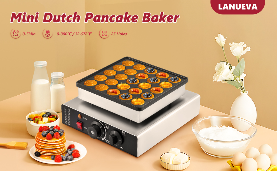 LANUEVA Mini Dutch Pancake Maker with Recipe, 25pcs 1.8