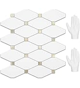STICKGOO 10 Sheets Peel and Stick Backsplash, Pure White Marble Look PVC Mixed Metal Gold Kitchen...