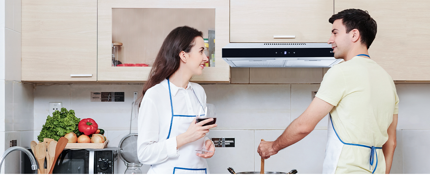 GASLAND Chef SR60SS Hotte Aspirante 60cm à Recyclage, Hotte Aspirante Silencieuse évacuation D'air 202 M³/h Filtre à Charbon Actif 3 Niveaux Touch Control Hotte Sous Plan Avec Filtre Acier Inox Argent 12 Hotte de cuisine