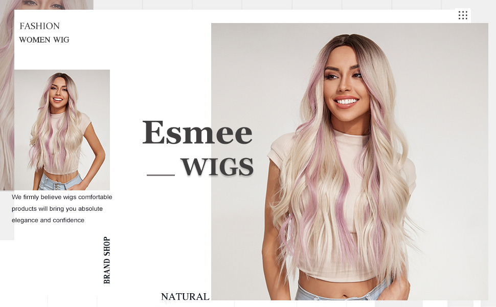 Esmee Long Wavy Blonde with Pink Highlight Wigs