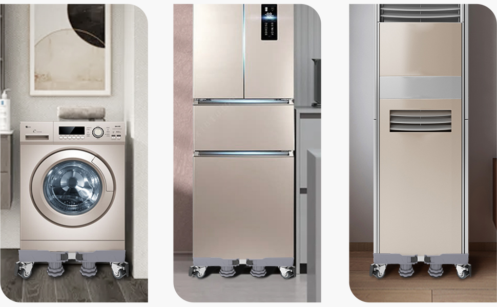Arabest Mini Fridge Stand Mobile Base With 4 Locking Refrigerator Wheels And 8 Strong Feet For Washer Dryer Washing Machine Stand Pedestal, Refrigerator Stand, Adjustable Appliance Dolly Square 25 3