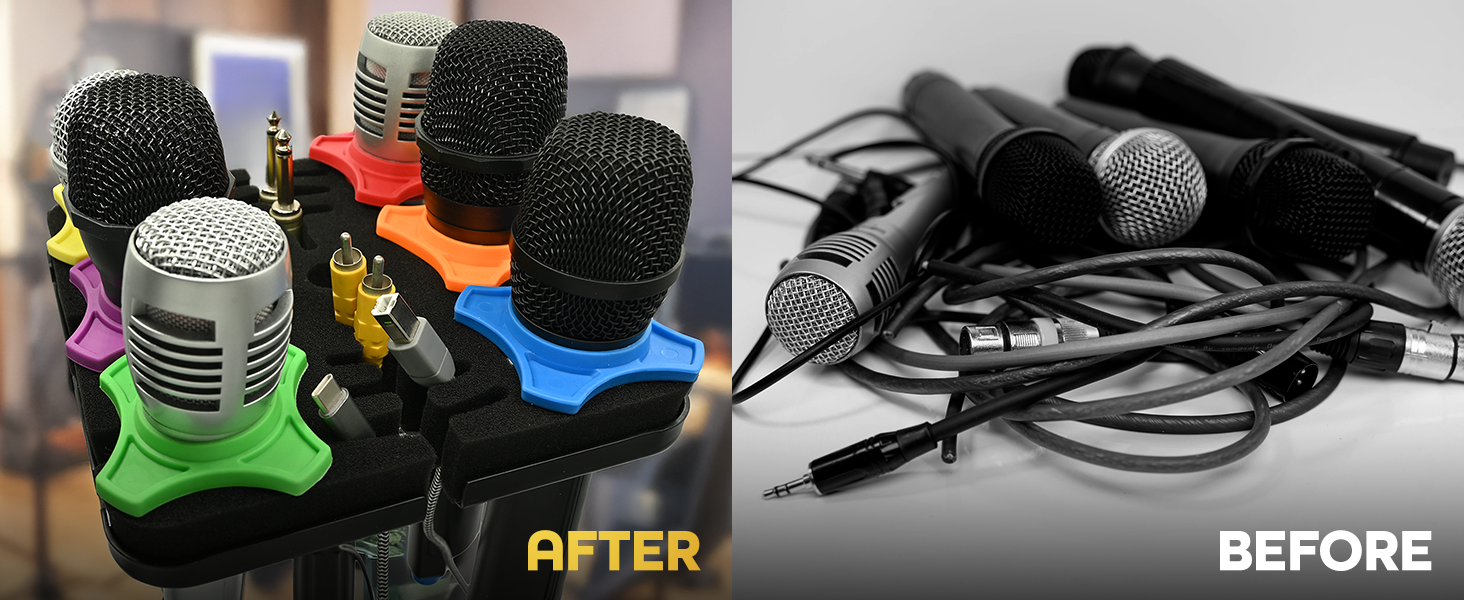 say goodbye to messiness, the ultimate microphone holder and cable hanger storage organizer 