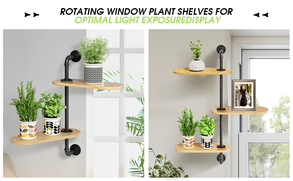 Dumwry Rotating Window Plant Shelf , 2Tier Wooden Metal