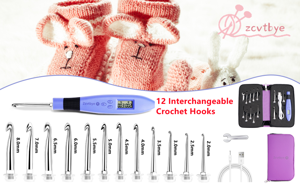 Zcvtbye Counting Crochet Hook Set Digital,Ergonomic Crochet