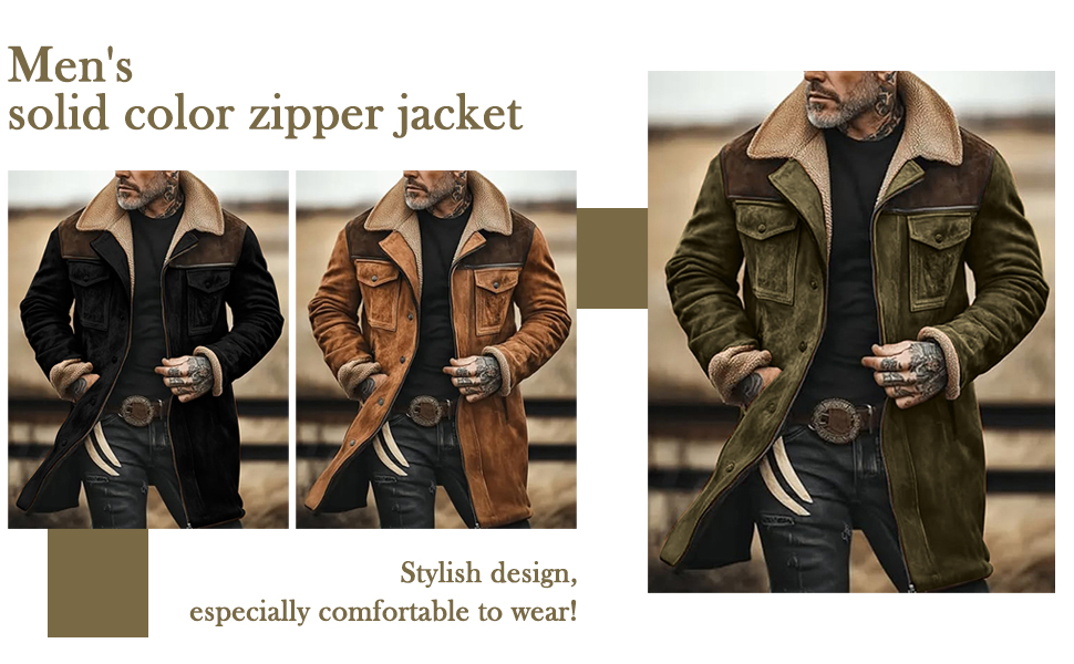 Men'S Vintage Suede Jacket Plush Collar Coats Faux Leather