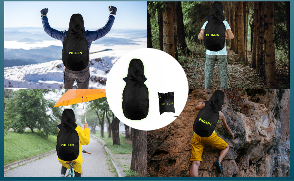 Rain Cover for Backpack with Elastic Adjustable and Carrying Pouch Dustproof Waterproof Laptop Bag Protector Travel Accessories 35-45 Liter Hoddy Style (Sea Green) 10 rain bag cover