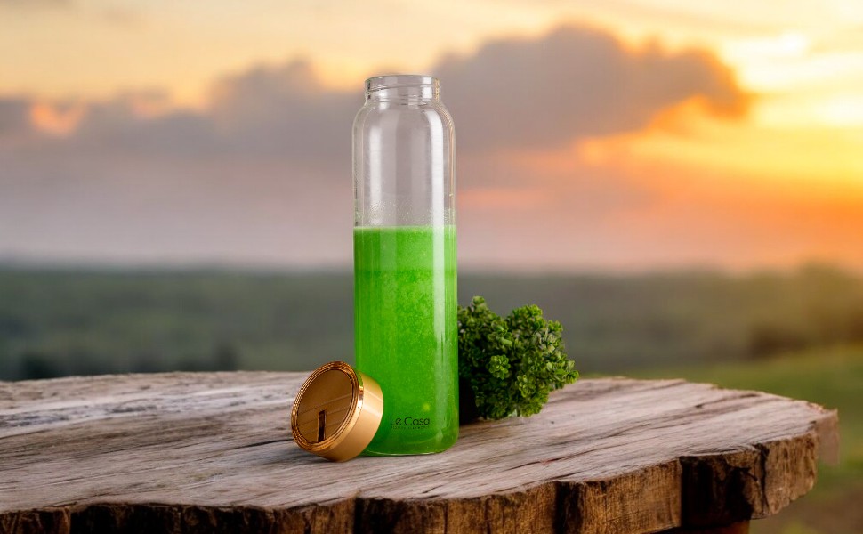 LeCasa - Borosilicate Glass Bottle With Golden Colour Screw Lid - 3035 | Capacity - 1000ML