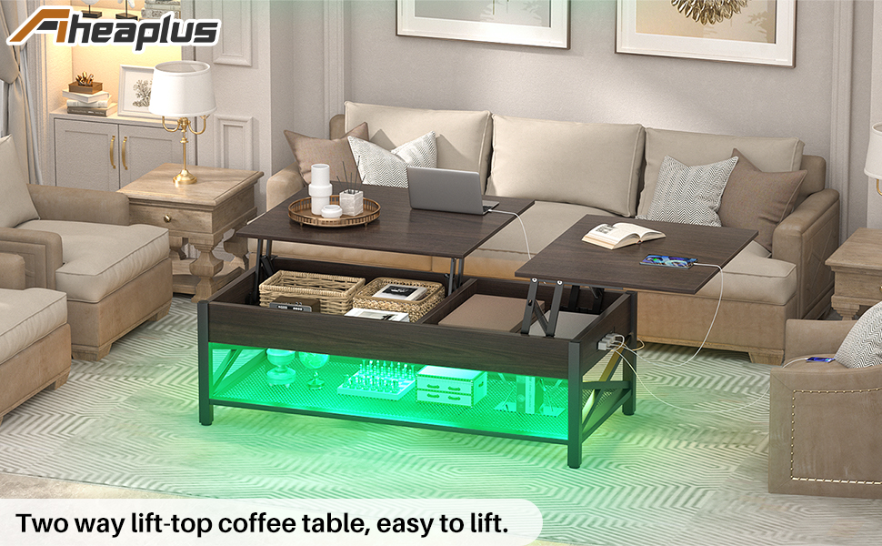 Aheaplus Coffee Table, Lift Top Coffee Table with LED light