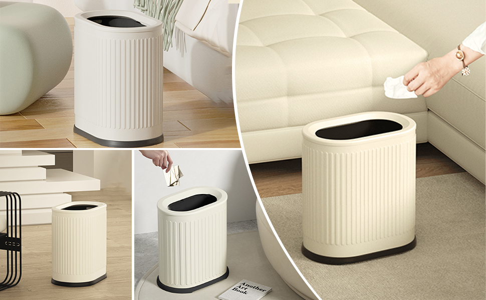 12L Bathroom Trash Bin, Slim Stainless Steel Open Top Rubbish Bin