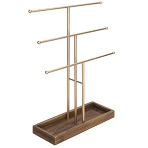 3-Tier Gold Metal T-Bar Jewelry Organizer Stand