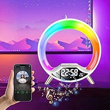 Gexmil Round LED Clock Alarm with Bluetooth Speaker 15w Phone Fast Charger Wireless Night Light