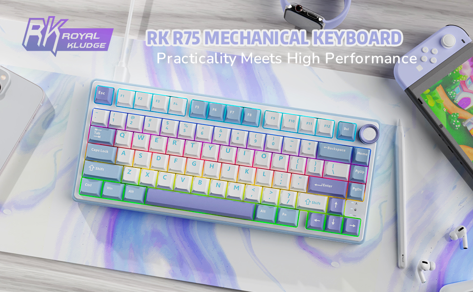 RK ROYAL KLUDGE R75 75% Layout Mechanical Keyboard with Volume Knob