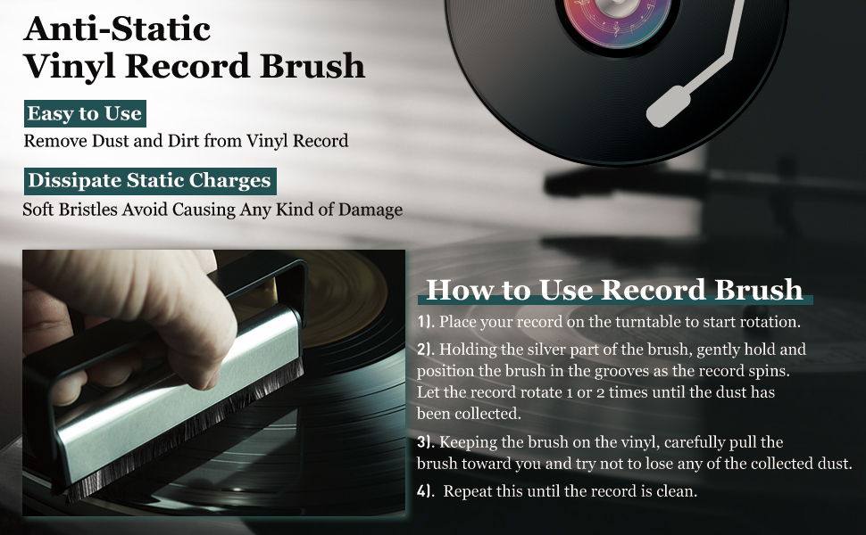 Vinyl Record Cleaning Brush, AntiStatic Carbon Fiber Brush Kit for