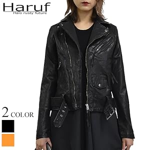 Amazon | [ハルフ] レザージャケット レディース 本革 ダブル